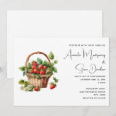 Verse aardbeien in een rieten mand bruiloft kaart (Voorkant / Achterkant)