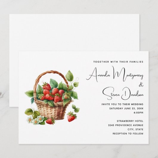 Verse aardbeien in een rieten mand bruiloft kaart (Voorkant / Achterkant)