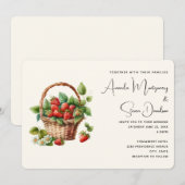 Verse aardbeien in een rieten mand bruiloft kaart (Voorkant / Achterkant)
