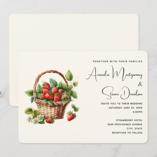 Verse aardbeien in een rieten mand bruiloft kaart (Voorkant / Achterkant)