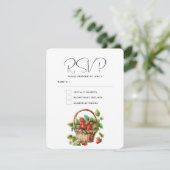 Verse aardbeien in een rieten mand bruiloft RSVP kaartje (Staand voorkant)