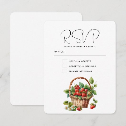 Verse aardbeien in een rieten mand bruiloft RSVP kaartje (Voorkant / Achterkant)