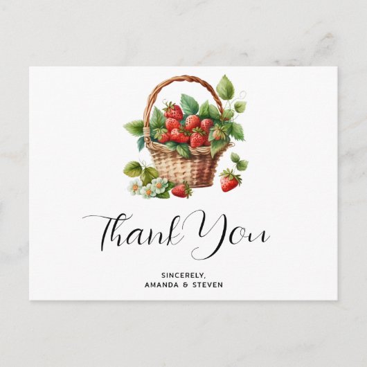 Verse aardbeien in een rieten mand dank u briefkaart (Voorkant)
