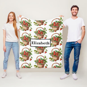 Verse aardbeien in een rieten mand fleece deken
