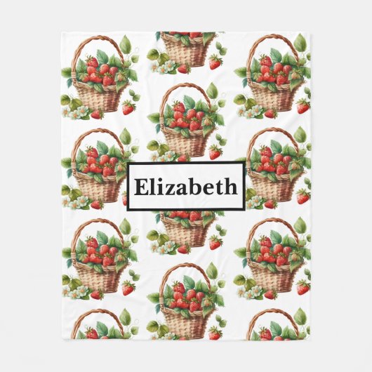 Verse aardbeien in een rieten mand fleece deken (Voorkant)