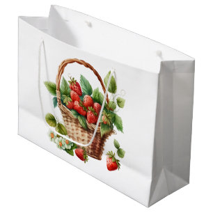Verse aardbeien in een rieten mand groot cadeauzakje