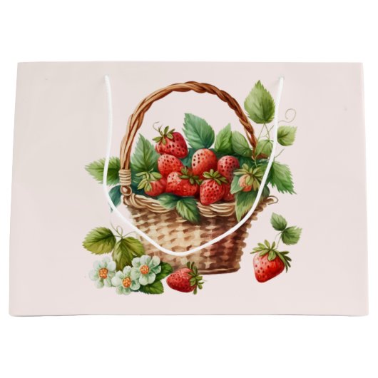 Verse aardbeien in een rieten mand groot cadeauzakje (Voorkant)