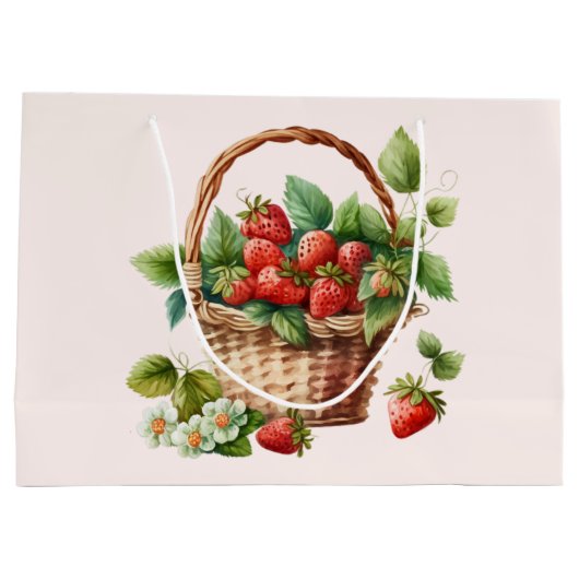 Verse aardbeien in een rieten mand groot cadeauzakje (Achterkant)