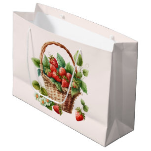 Verse aardbeien in een rieten mand groot cadeauzakje