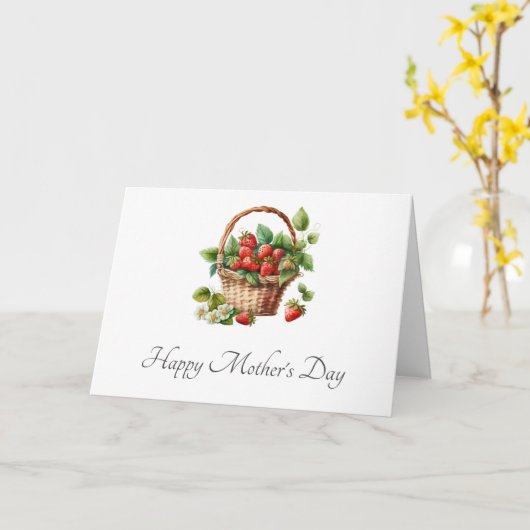 Verse aardbeien in een rieten mand Moederdag Kaart (Gele Bloem)