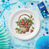 Verse aardbeien in een rieten mand papieren bordje (Feest)