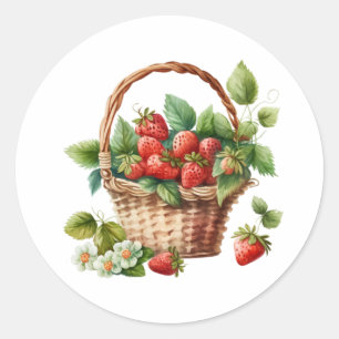 Verse aardbeien in een rieten mand ronde sticker