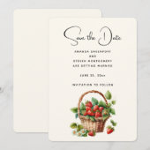Verse aardbeien in een rieten mand save the date (Voorkant / Achterkant)