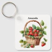 Verse aardbeien in een rieten mand sleutelhanger (Voorkant)