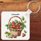 Verse aardbeien in een rieten mand sleutelhanger (Achterkant)