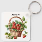 Verse aardbeien in een rieten mand sleutelhanger (Achterkant)