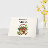 Verse aardbeien in een rieten mand Verjaardag Kaart (Gele Bloem)