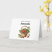 Verse aardbeien in een rieten mand Verjaardag Kaart (Gele Bloem)