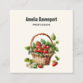 Verse aardbeien in een rieten mand vierkante visitekaartje (Voorkant)