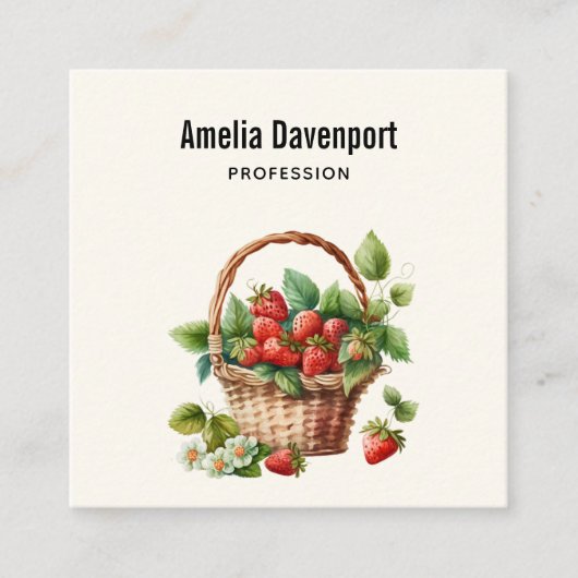 Verse aardbeien in een rieten mand vierkante visitekaartje (Voorkant)