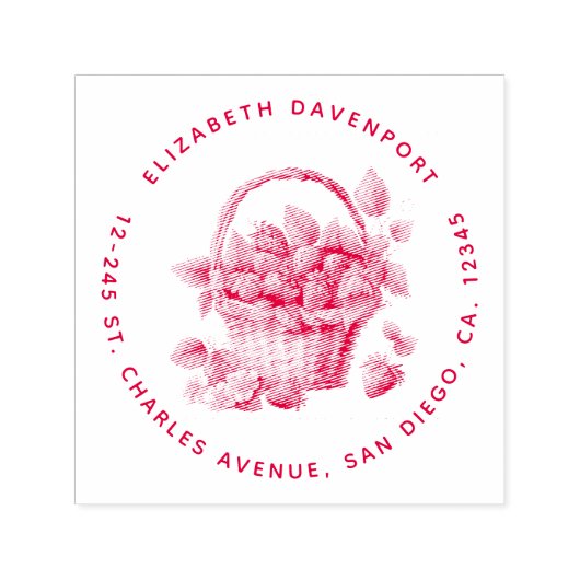 Verse aardbeien in een rieten mandje Adres Zelfinktende Stempel (Design)