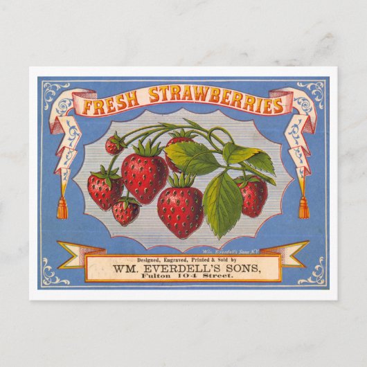 Verse aardbeien  lithografie Adverteren Briefkaart (Voorkant)