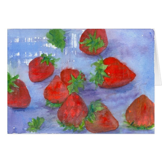 Verse Aardbeien Rood Fruit Waterverf Art Blank (Voorkant Horizontaal)