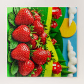 Verse aardbeien tentoongesteld op groen veld legpuzzel (Horizontaal)