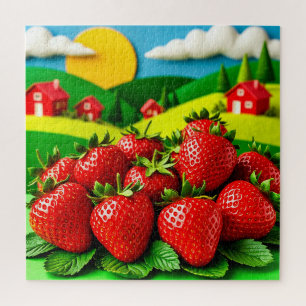 Verse aardbeien tentoongesteld op groen veld legpuzzel