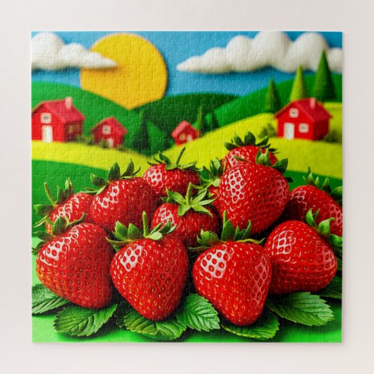Verse aardbeien tentoongesteld op groen veld legpuzzel (Verticaal)