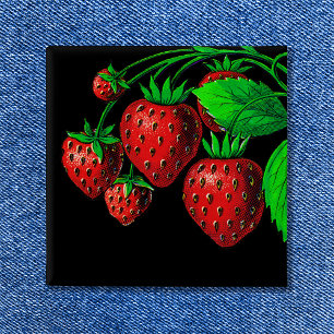 Verse aardbeien vierkante button 5,1 cm