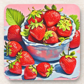 verse aardbeienschaal bier onderzetter (Voorkant)