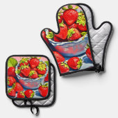 verse aardbeienschaal ovenwant & pannenlap set (Voorkant / Achterkant)