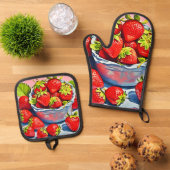 verse aardbeienschaal ovenwant & pannenlap set (Top down)