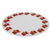 Verse appels en tomaten ronde glazen snijplank (Hoek)