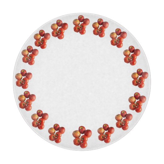 Verse appels en tomaten ronde glazen snijplank (Voorkant)