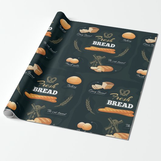 Verse Artisan Brood Bakkerij Loaf Rolls Baguette Cadeaupapier (Uitgerold)