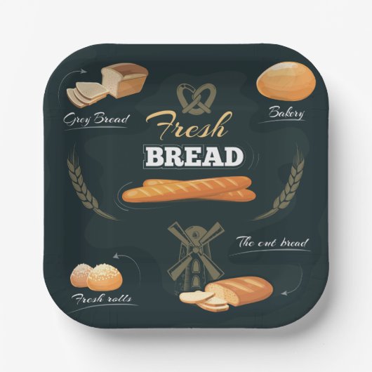 Verse Artisan Brood Bakkerij Loaf Rolls Baguette Papieren Bordje (Voorkant)