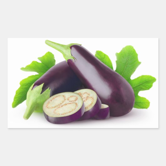 Verse aubergines met bladeren rechthoekige sticker (Voorkant)