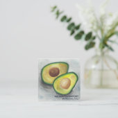 Verse Avocado met pit in Waterverf Green & Grey Vierkante Visitekaartje (Staand voorkant)