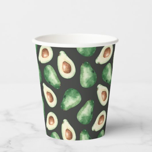 Verse Avocado Waterverf Papieren Bekers (Voorkant)