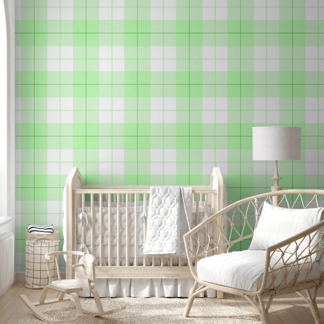 Verse Baby groen en wit plaid patroon Behang (Kinderen)