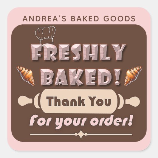 Verse Bakkerij Bruine en Roze Bakkerij Bedankt Mop Vierkante Sticker (Voorkant)