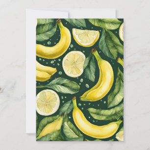 Verse bananen en citroenschijfjes aquarel kunst kaart
