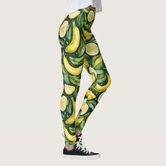 Verse bananen en citroenschijfjes aquarel kunst leggings