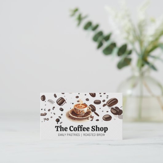 Verse Bekerde Koffiekop | Koffiebonen Visitekaartje (Staand voorkant)