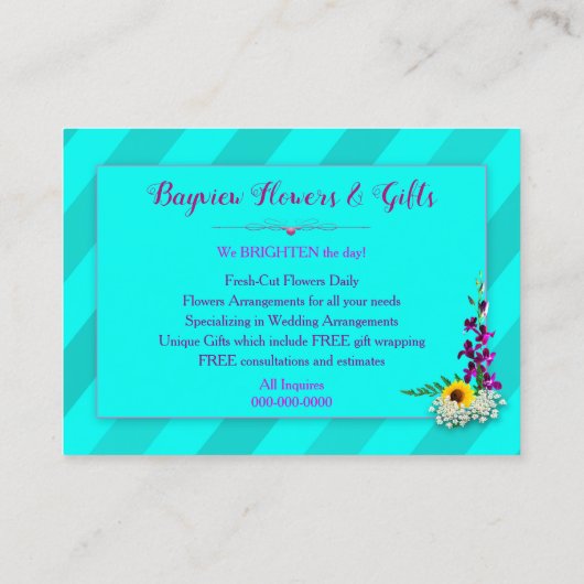Verse besneden kleurrijke bloemen, Visitekaartje (Achterkant)