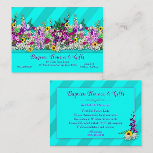 Verse besneden kleurrijke bloemen, Visitekaartje (Voorkant / Achterkant)
