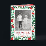 Verse Bessen Verticale Foto Feestdagen Kaart<br><div class="desc">Deze prachtige gevouwen vakantiefoto kaart heeft waterverf bessen en bladeren in krachtige rood en groen/turquoise.</div>