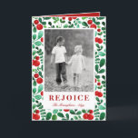 Verse Bessen Verticale Foto Feestdagen Kaart<br><div class="desc">Deze prachtige gevouwen vakantiefoto kaart heeft waterverf bessen en bladeren in krachtige rood en groen/turquoise.</div>